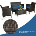 thumbnail image 6 of Gymax 4PCS Patio Rattan Conversation Furniture Set Outdoor w/ Peacock Blue Cushion, 6 of 10