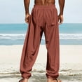 thumbnail image 5 of DPTALR George Men's Lightweight Linen Drawstring Yoga Pants with Pockets for Summer Beach,Brown Big and Tall Men XL, 5 of 7
