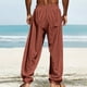 thumbnail image 5 of Pantalones largos de poliéster para hombre, informales, lisos, rectos, con cordón, con bolsillo y cintura elástica, 5 of 7