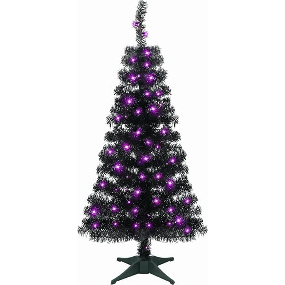 4 FT Pre-lit Artificial Christmas Tree, Lighted Green Tinsel Pencil Pine Spruce Trees with 70 Warm White LED Lights, 8 Lighting Mode & Timer Function for Xmas Holiday Winter Home Party Decor