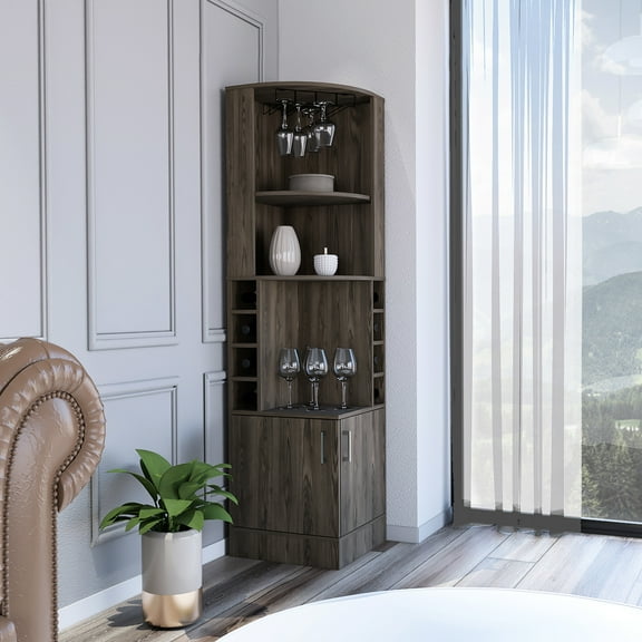 46.46 In. Deep Package Dark Walnut Corner Bar Cabinet Compliant With 87.24 Lb Weight And 8