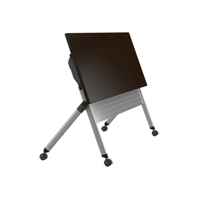 BBF - Table - mobile - Rectangulaire - Cerisier Moka - base Grise Métallique
