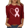 thumbnail image 4 of Nfurl Womens Pink Ribbon Breast Cancer Awareness T Shirts Casual Crew Neck 3/4 Sleeve Tshirts Breast Cancer Clothes Wine,L, 4 of 5