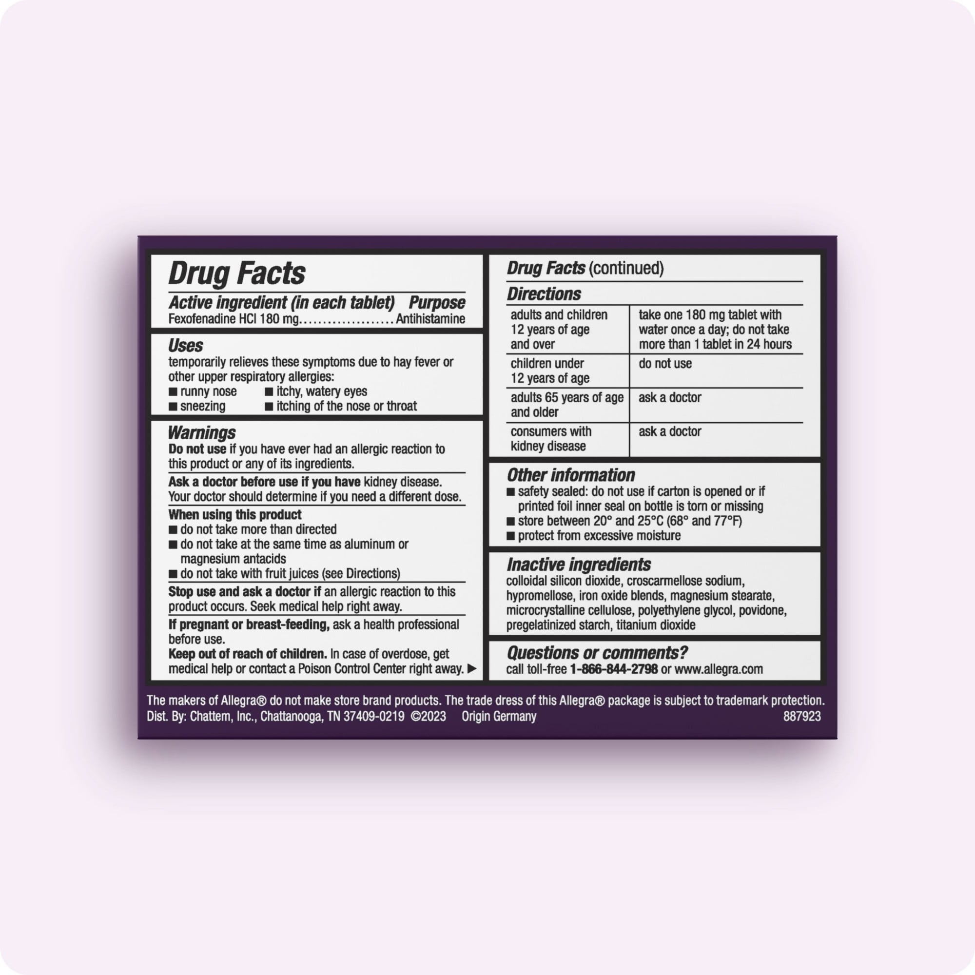 Allegra Adult 24-Hour Allergy Relief Tablets, Non-Drowsy Indoor and Outdoor Allergy Medicine, 180 mg Fexofenadine HCI Antihistamine Pill, 45-Count