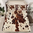 thumbnail image 2 of Feelyou Brown Cow Print Queen Sheet Sets for Men, Rustic Farmhouse Flat Sheet, Vintage Fashion Style Queen Fitted Sheet, Super Cozy Room Decor, 4pcs, 2 of 7