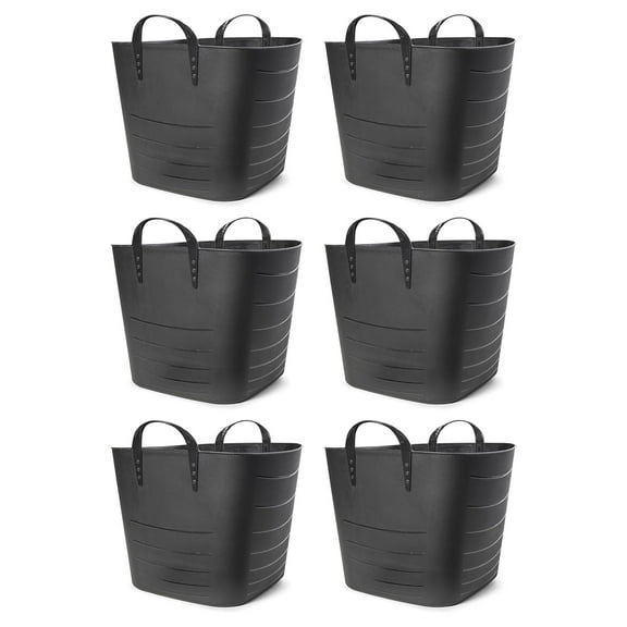 HeSLehs Flexible Tub Basket 25 Liter/6.6 Gallon Plastic Multifunction Storage Tote Bin with Handles, Black (6 Pack)