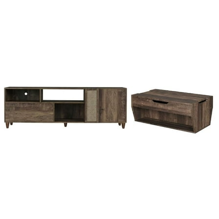 Edwards 2-Piece Oak Wood Storage Coffee Table and 70-Inch TV Stand Set