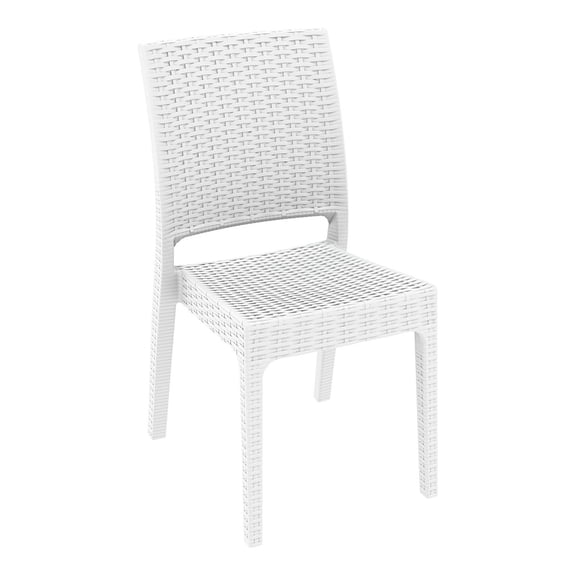 Luxury Commercial Living 34" White Patio Wickerlook Stackable Dining Chair