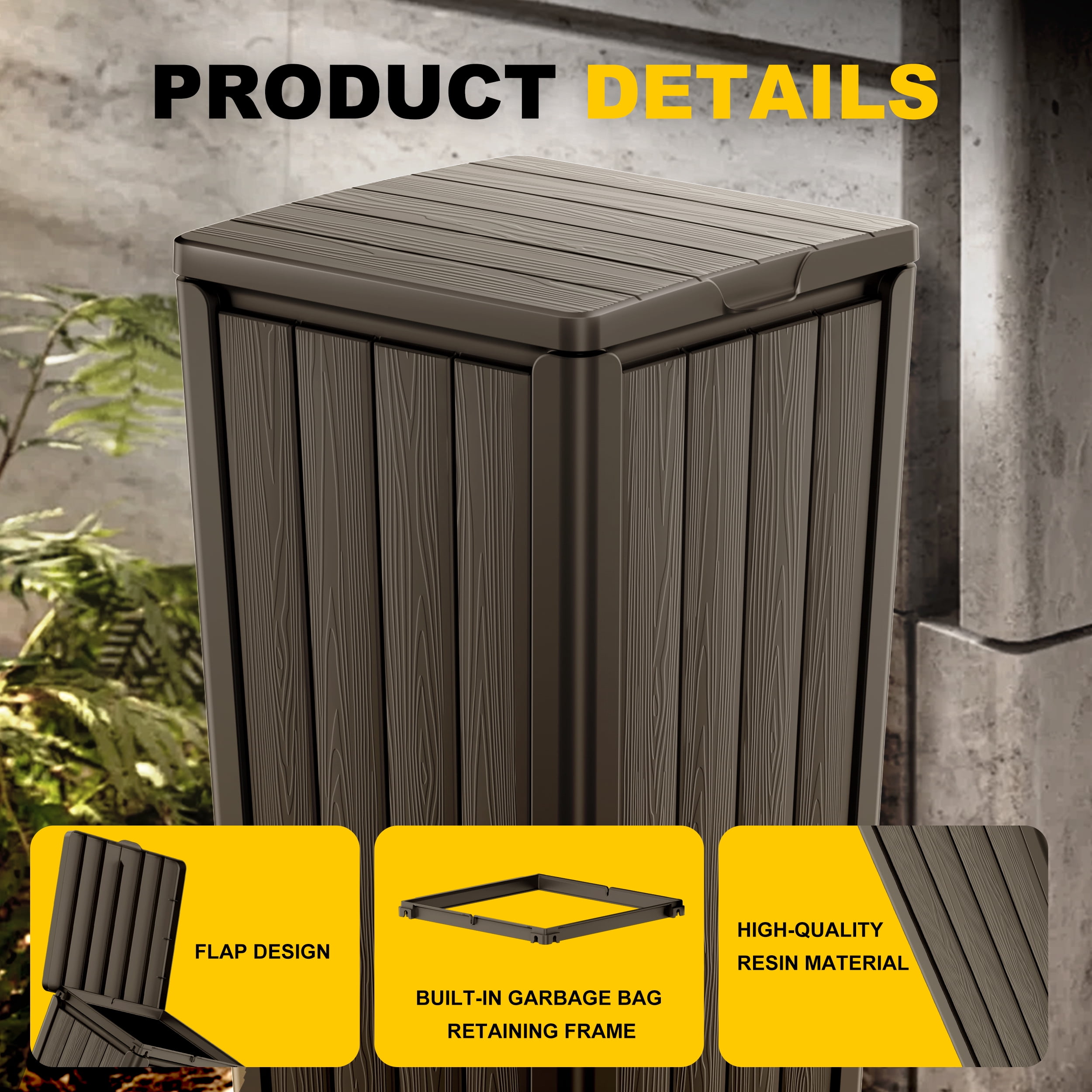 32 Gallon Resin Trash Can,Waterproof Durable & Stylish Waste Bines,Outdoor and Indoor Garbage Can,Easy to Assemble and Move,Gray