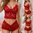 thumbnail image 2 of WHEANG Women Lace Pajamas Set Lightweight Hollow Out 2 Piece Bra Shorts Set Sheer Floral Lace Pajamas Romantic Honeymoon Sleepwear PJ Sets for Woman S Red, 2 of 4