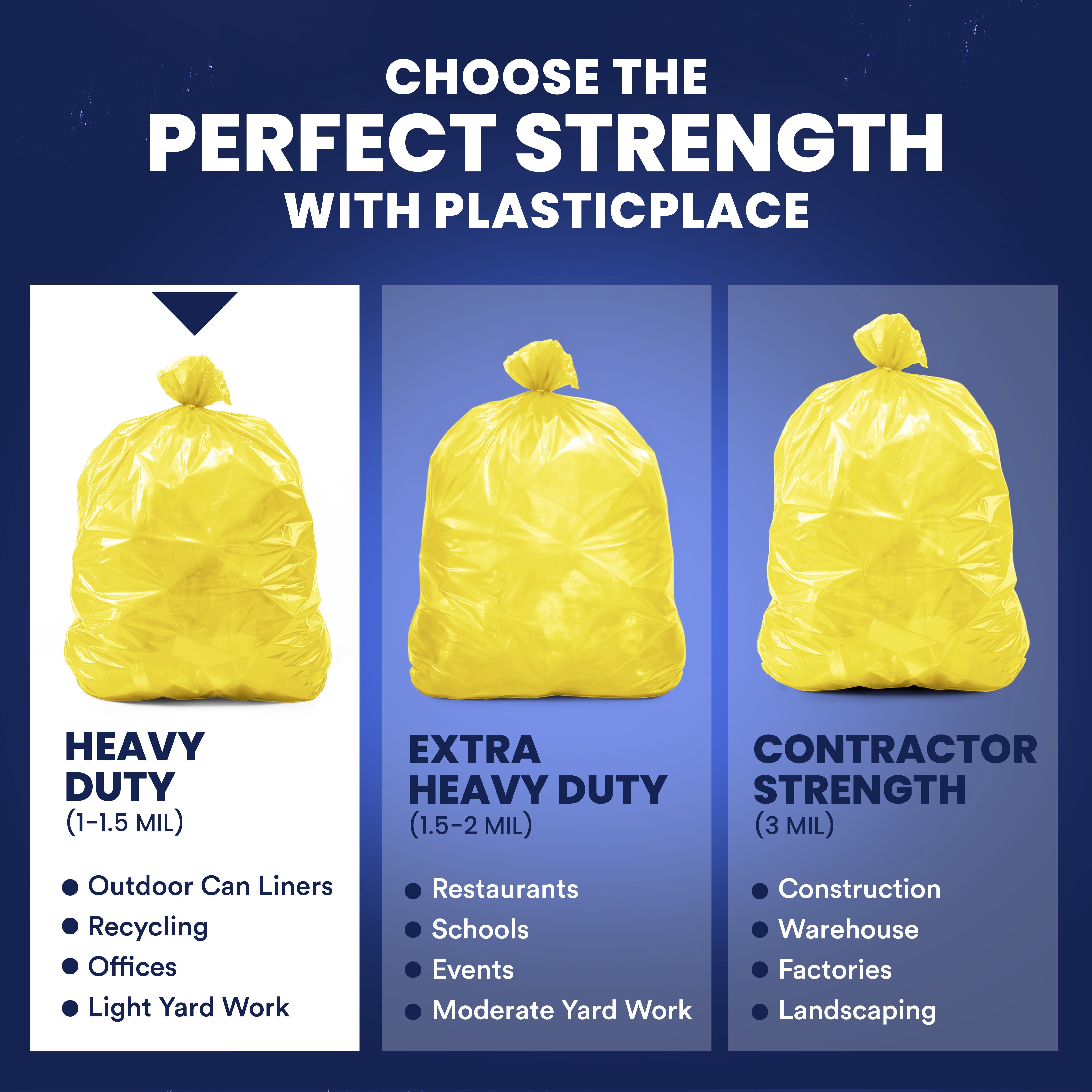 Plasticplace 55-60 Gallon Trash Bags │ 1.2 Mil │ Yellow Heavy Duty Garbage Can Liners │ 38” x 58” (50 Count)