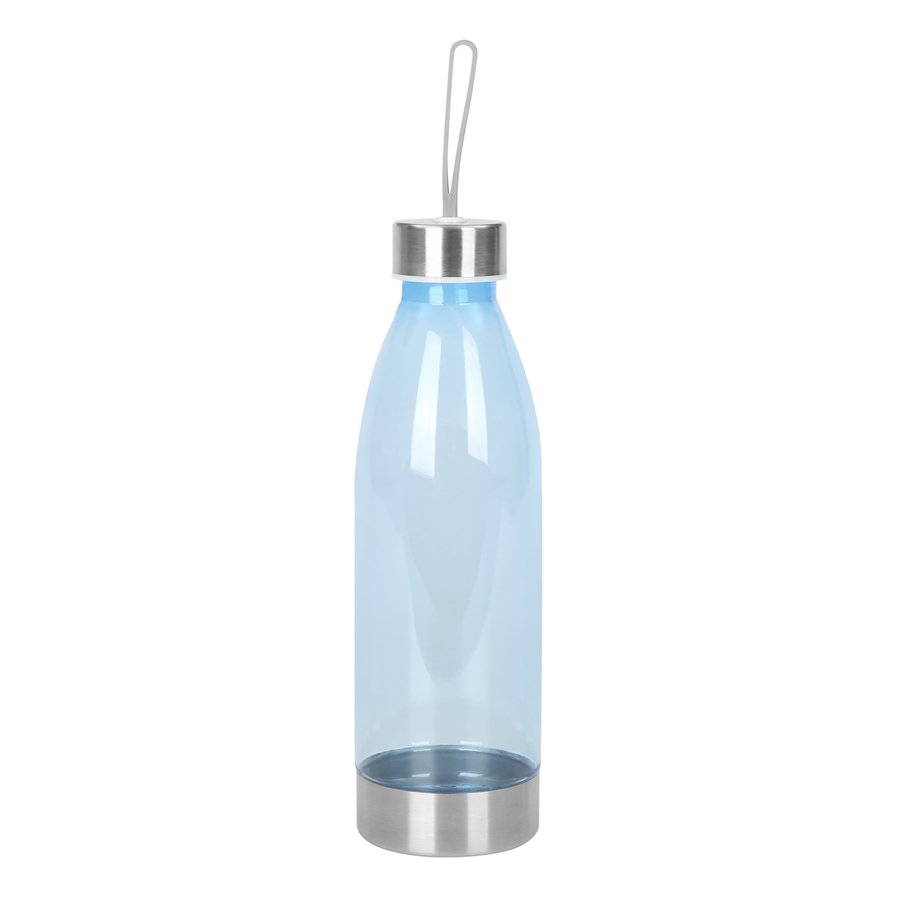 Mainstays 22oz (22 Fluid Ounces) Blue Plastic Water Bottle with Strap and Stainless Steel Lid