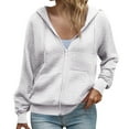 thumbnail image 2 of HOMBOM White Sweatshirt for Women with Pocket Plain Zip-Up Trendy Waffle Womens Jackets Hooded, 2 of 9