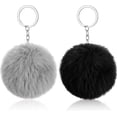 thumbnail image 1 of llaveros con pompones, pompones sintéticos esponjosos, adorno de peluche suave, accesorio colgante para niñas y mujeres (gris, negro), 1 of 5