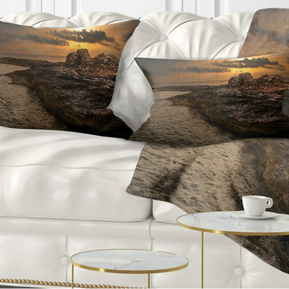 Designart Rocky Coast with Ancient Ruins - Oversized Beach Throw Pillow - 12x20