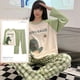 thumbnail image 1 of Conjuntos de Pijamas anudados para Mujer, ropa de dormir de dinosaurio de dibujos animados para adolescentes, ropa de casa para niñas, moda de primavera y otoño, 1 of 4