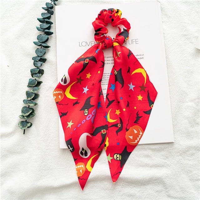 Halloween Women Hair Bands Hair Scrunchies Flower Pattern Scarf Ties Bowknot Ropes