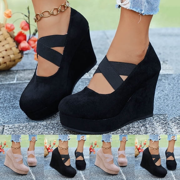 Lenago Women's Wedge Sandals Slip-On Flatform Shoes Soft Suede Comfortable Breathable High Wedge Casual Footwear Evening Party Wedding Shoes