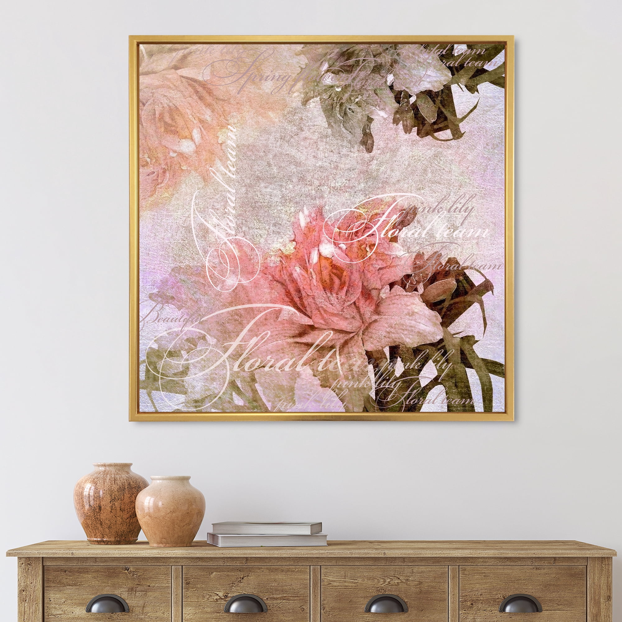 Designart 'Flowers Vintage In Pastel Colours' Traditional Framed Canvas Wall Art Print