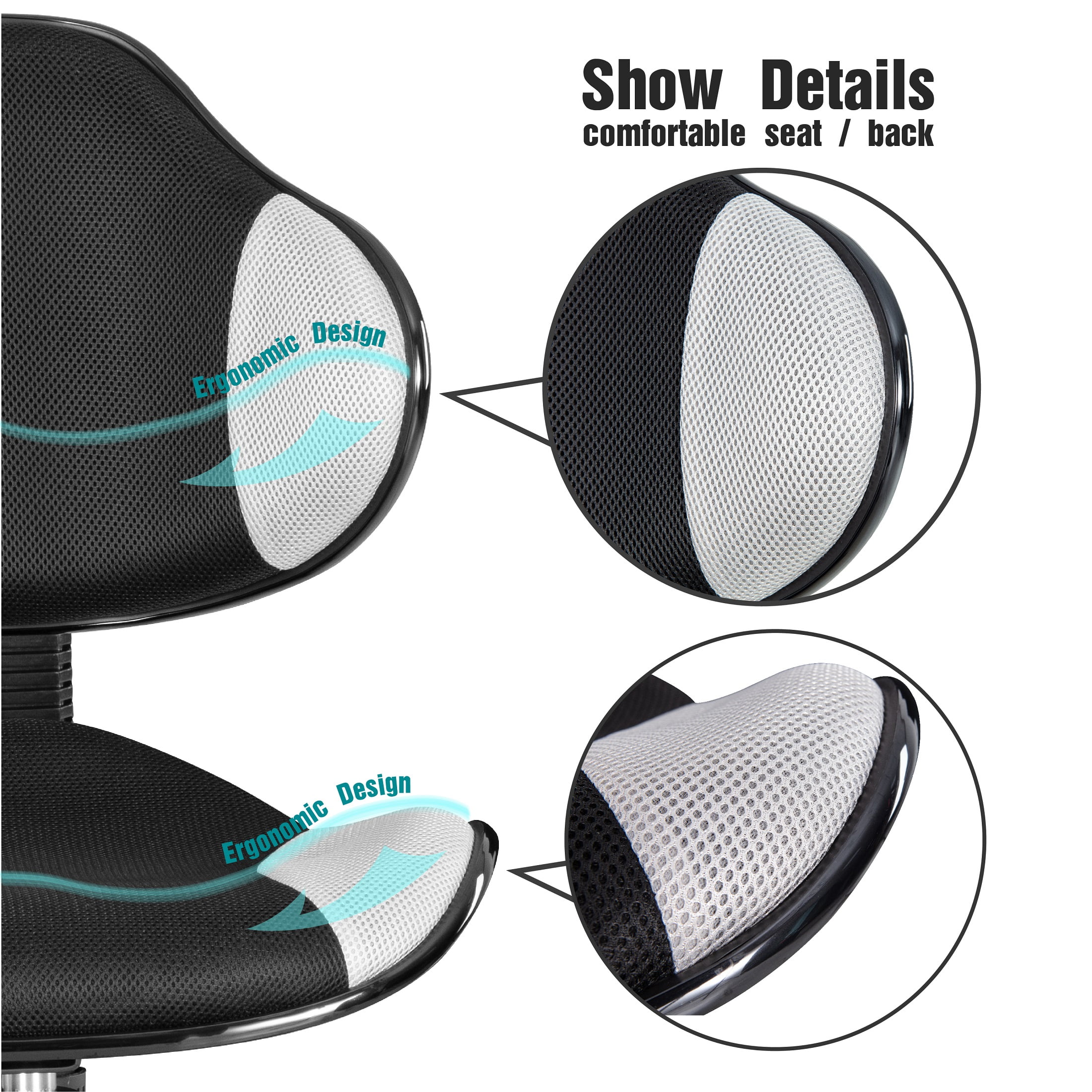 JJS Home Office Low Back Computer Executive Chair, Ergonomic Mesh Chair with Extra Large Base and Pads, Black/Grey