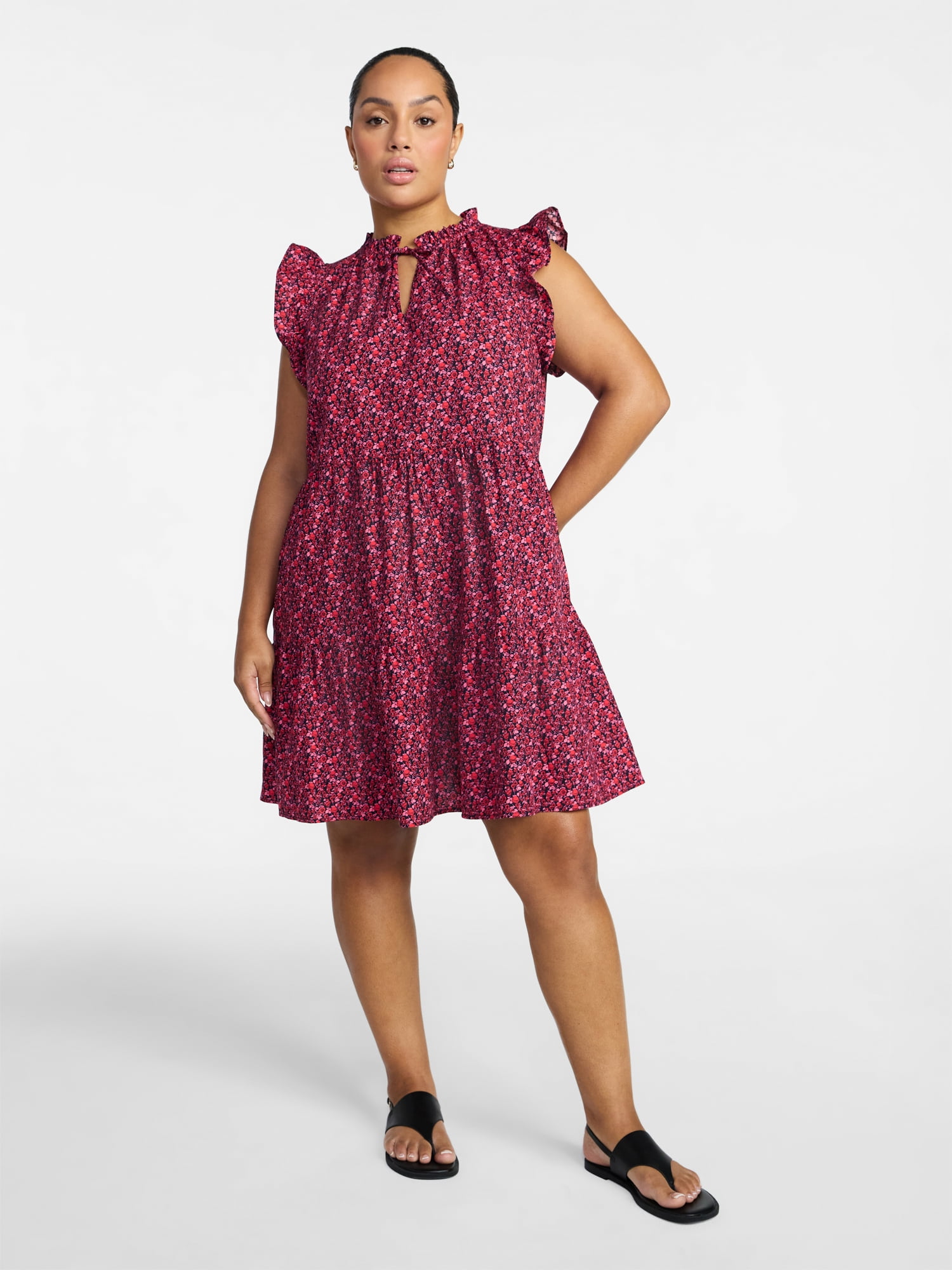 Time and Tru Women’s and Women’s Plus Flutter Sleeve Mini Dress, Sizes XS-4X