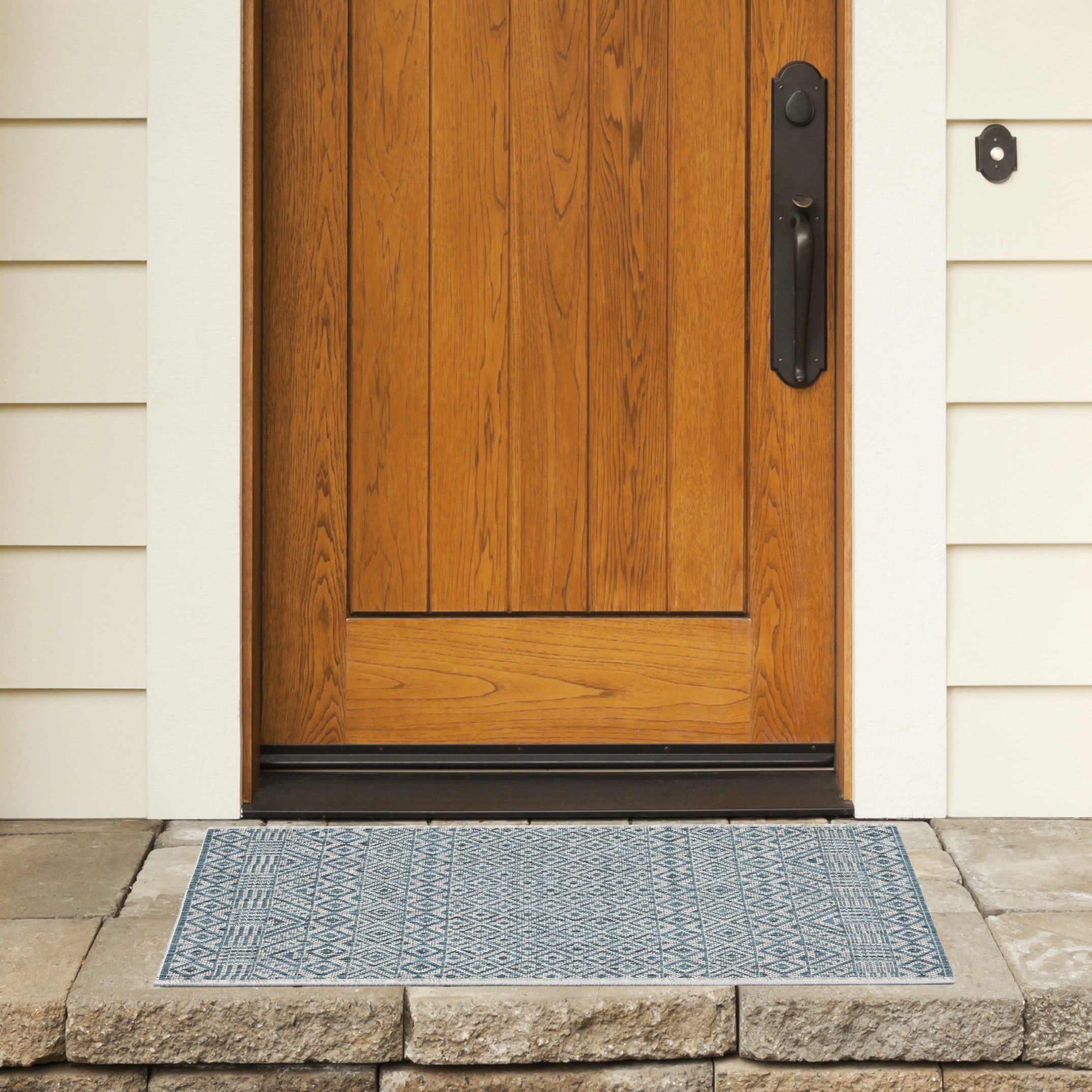 SAFAVIEH Courtyard Evander Geometric Indoor/Outdoor Area Rug, Gray/Aqua, 2' x 3'7"