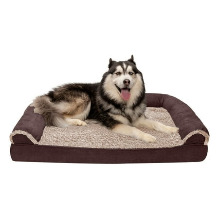 UPC: 0842229123937 | FurHaven Pet Products Orthopedic Two-Tone Faux Fur & Suede Sofa-Style Couch Pet Bed for Dogs & Cats – Espresso Jumbo