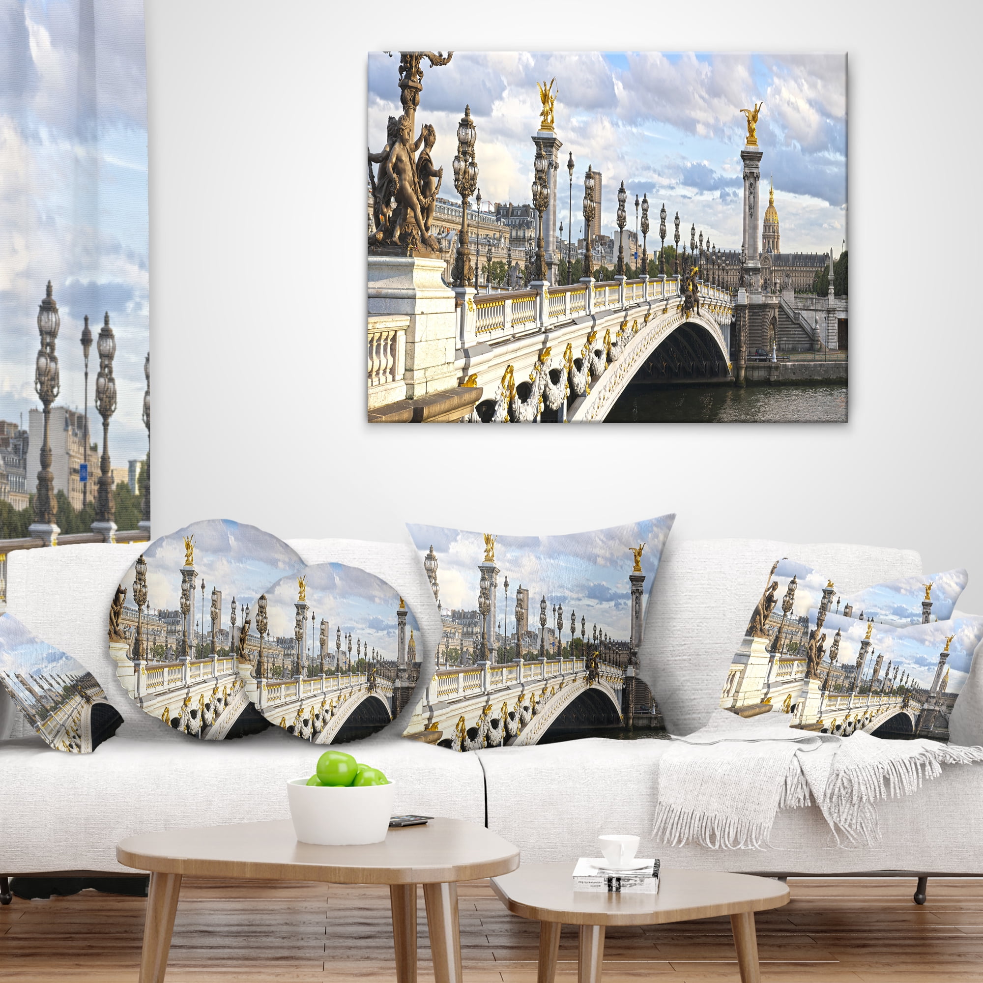 Designart Alexandre III Bridge Panoramic View - Photography Throw Pillow - 12x20