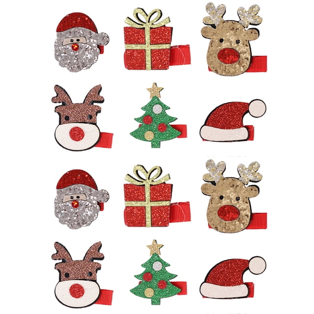 12 horquillas navideñas con forma de alce, Papá Noel, árbol de Navidad, horquillas para el pelo, bonitas piezas para el pelo para fiestas de Navidad, accesorios para el pelo para adultos y