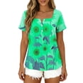 thumbnail image 6 of Yrmaups Loose Fit Short Sleeve T Shirt for Women Plus Size, Sunflower Square Neck Blouse, Casual Button Down Top, Soft Stretch Tee for Party Vacation Daily Wear, Green S, 6 of 8