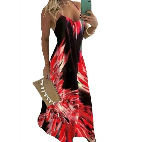GORHGORH Women's Slip Dress Gradient Floral Print Sleeveless Casual Spaghetti Strap Maxi Dress