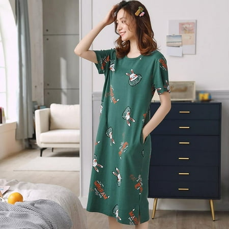 

Women s Cotton Nightgown Sleepwear Short Sleeves Shirt Casual Print Sleepdress Loose Fit Sleepwear Pajama Muti-Pattern Optional