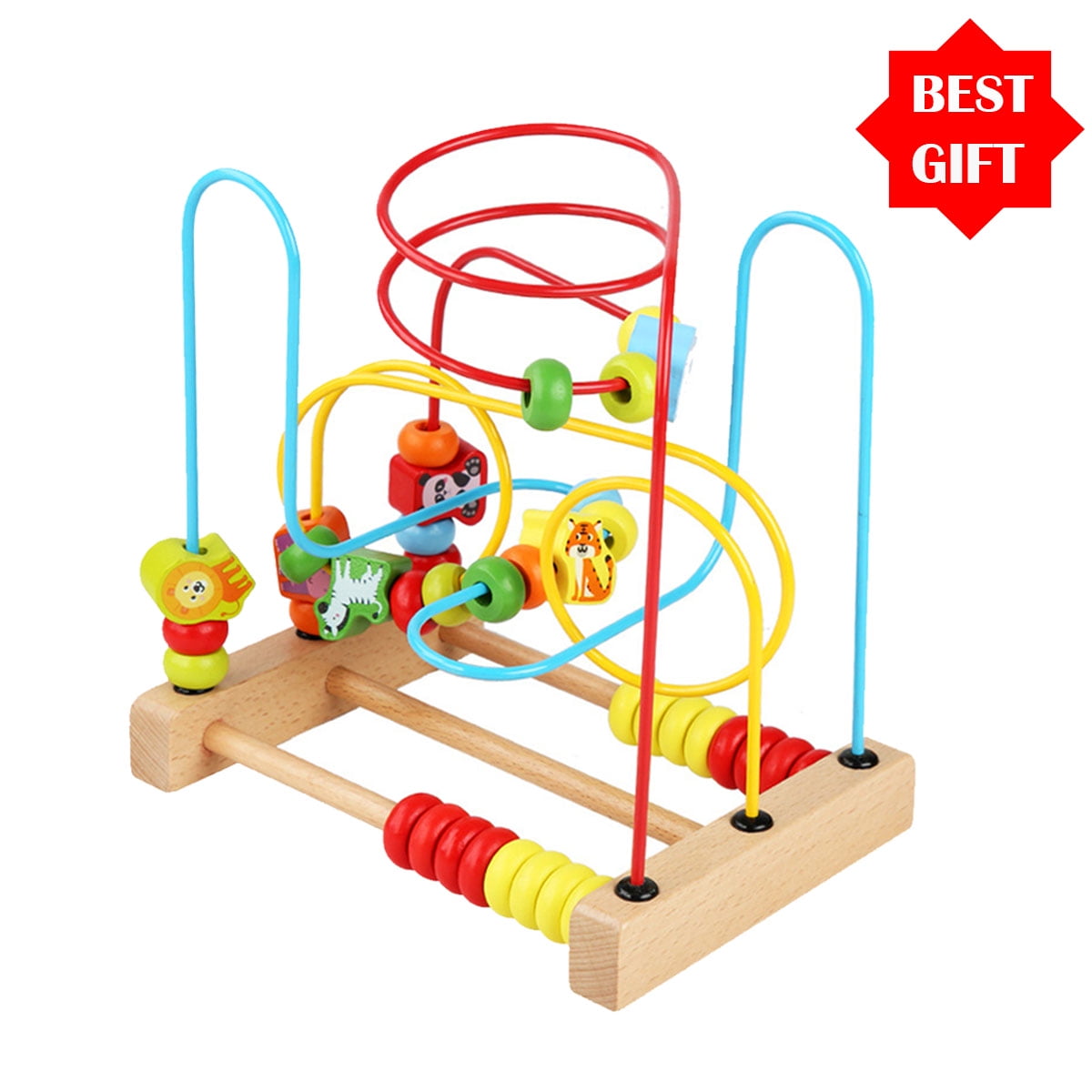 Wooden Toys Beads Maze Roller Coaster Educational Toys for Toddlers Baby Around Circle Bead Skill Improvement Wood Toys Birthday Gift for Boys & Girls