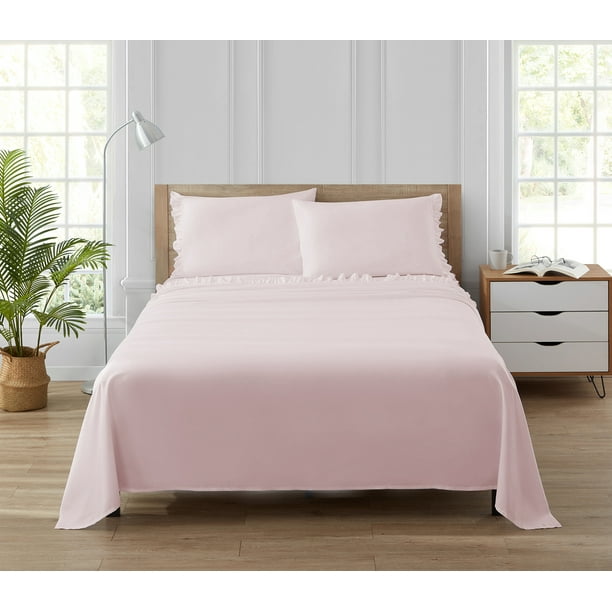 Simply Shabby Chic Solid Ruffle 3Piece Soft Washed Microfiber Sheet Set, Pink, Twin