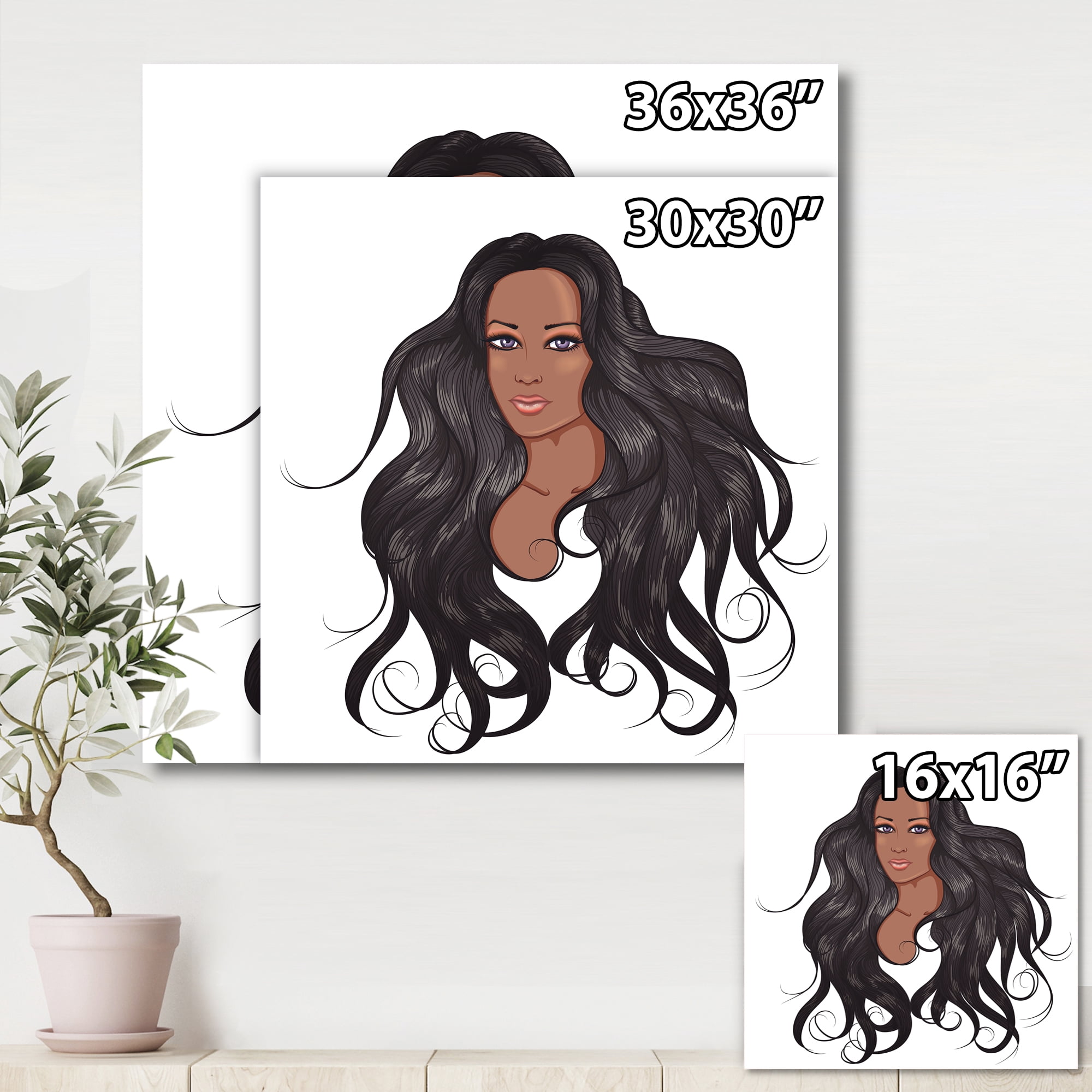 Portrait Of Afro American Woman XV 16 in x 16 in Painting Canvas Art Print, by Designart