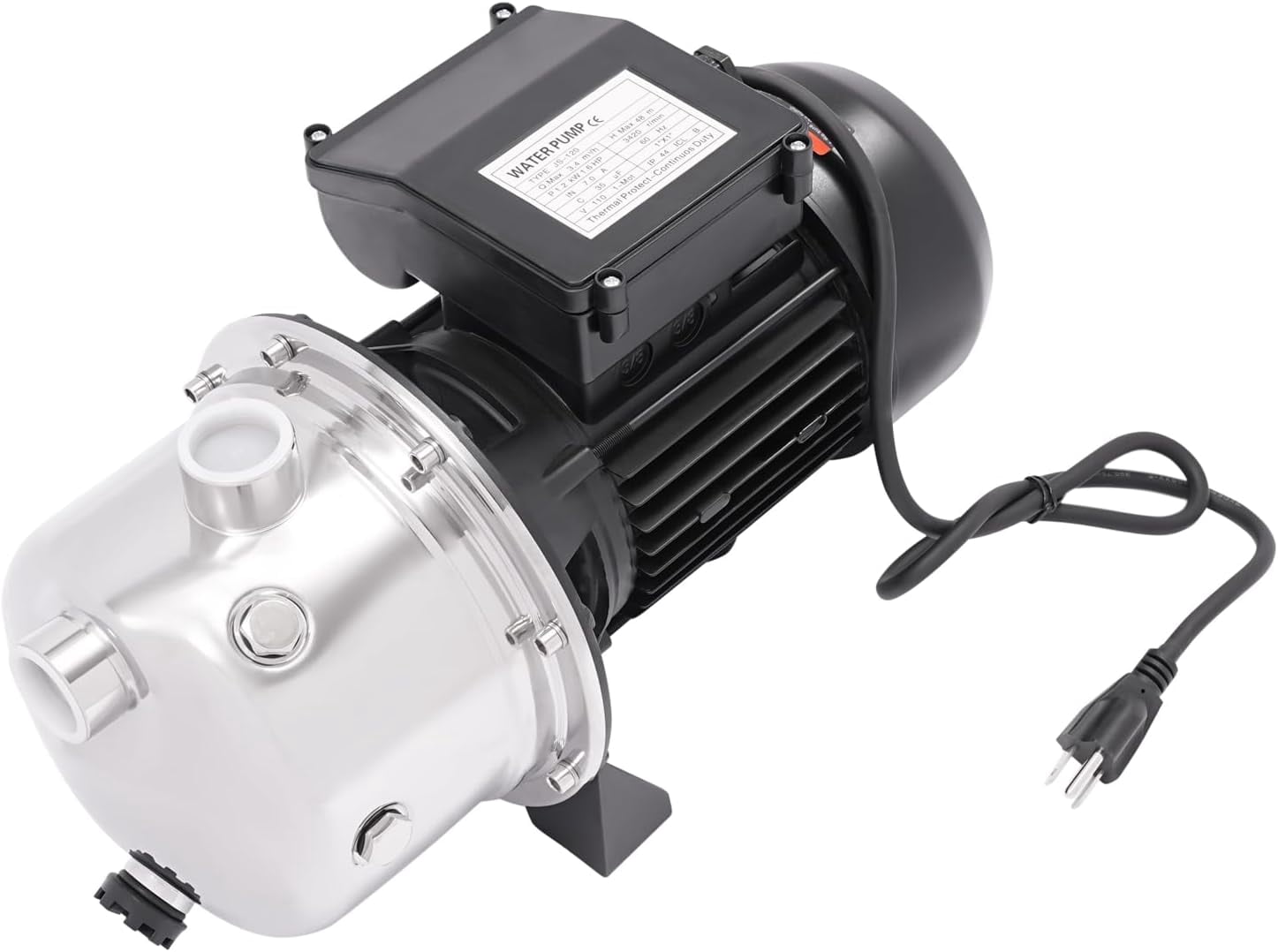 110V 1.2kw 3420rpm Shallow Well Pump,157ft Lift Portable Water Pump Stainless Steel Garden Pump Draining Irrigation Pump,for Lawn Irrigation, Lake Fountain (1.6HP)