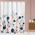 thumbnail image 3 of Aesthetic Navy Pink Rose Floral Shower Curtain Sets, Watercolor Gold Flowers Leaves Bathroom Decorative 71x71 Inch Polyester Waterproof Fabric Bath Curtain with Hooks, 3 of 6