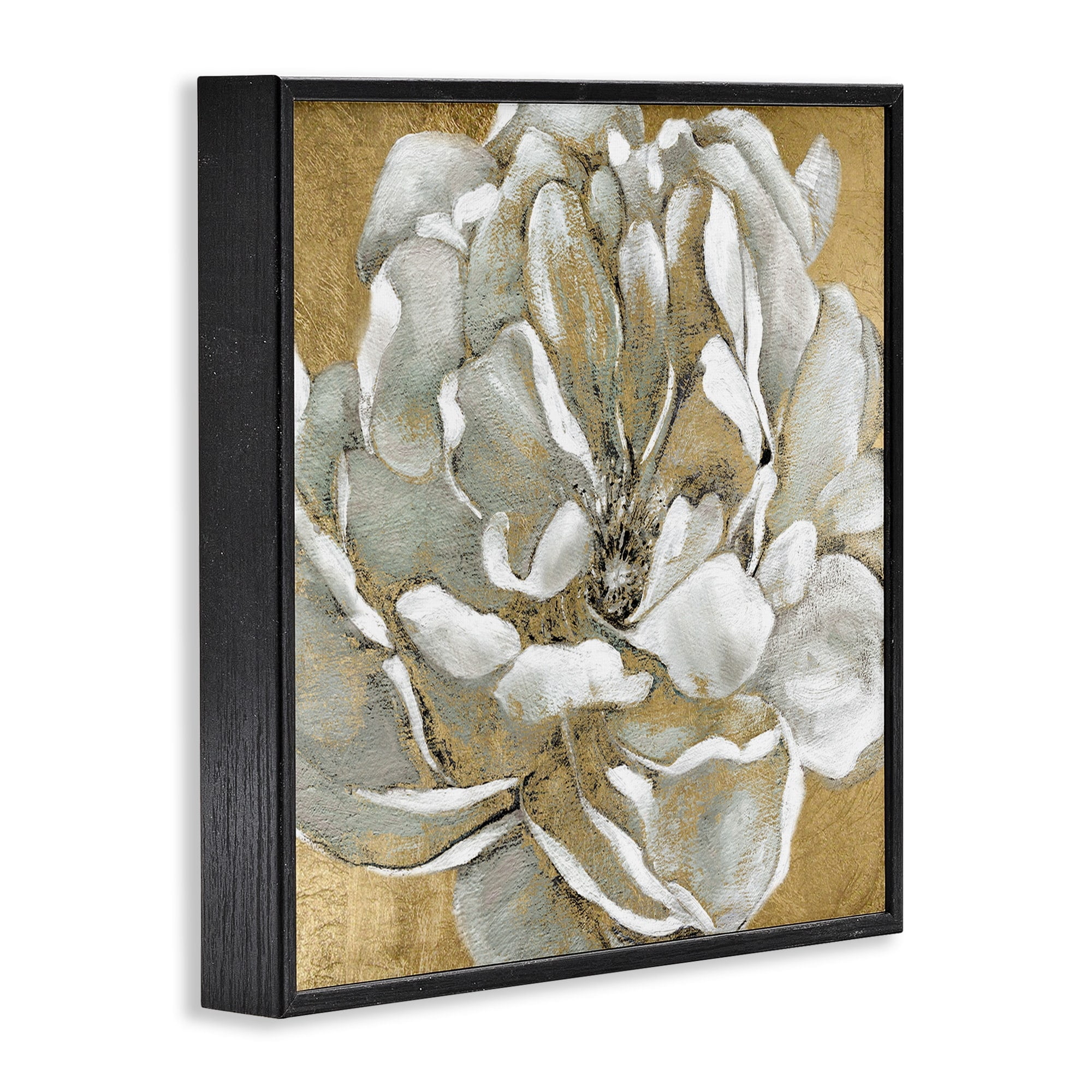 Stupell Industries Blushing White Magnolia Flower Abstract Floral over Gold Paintings Black Framed Art Print Wall Art, 12x12, by Carol Robinson