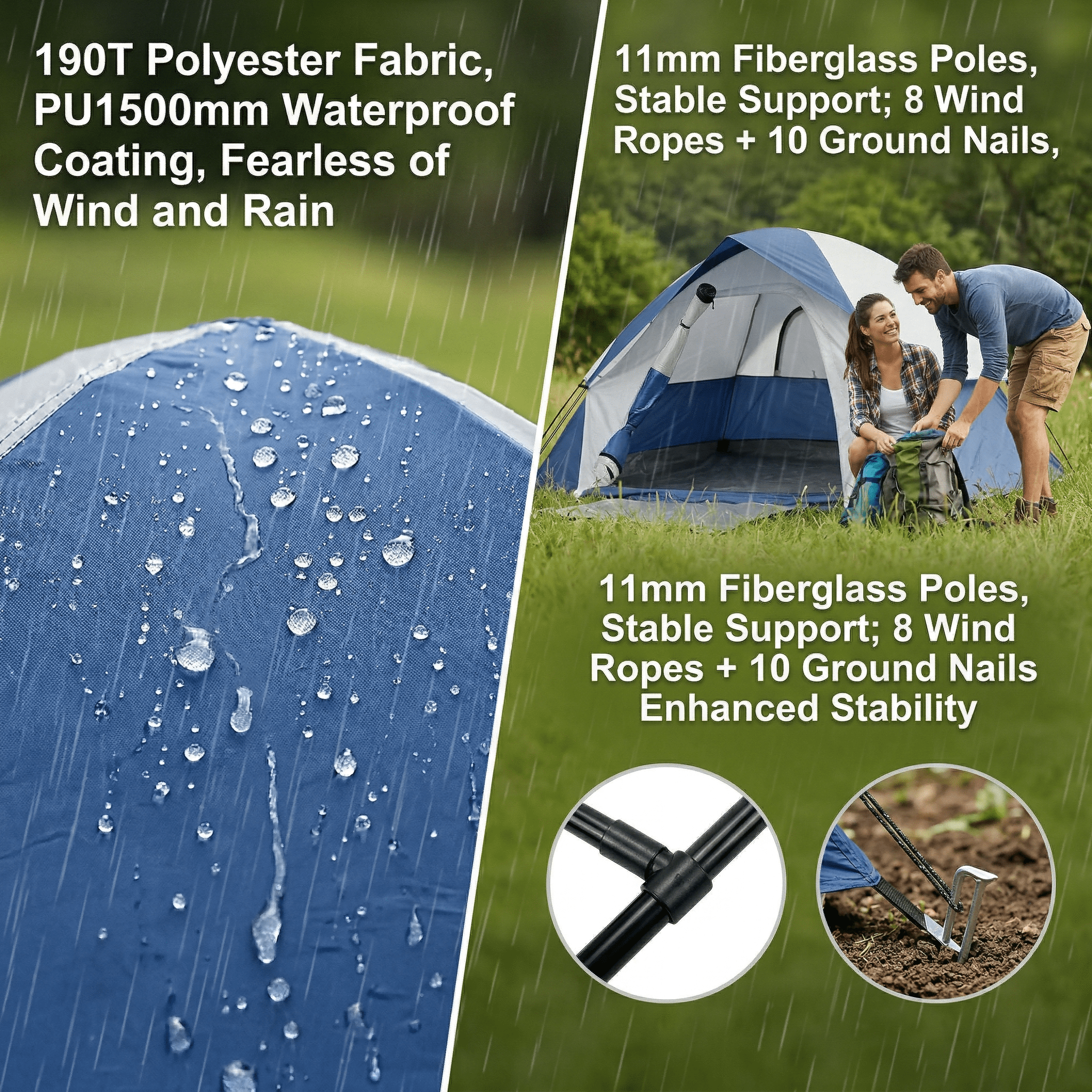 XL 6-Person Family Camping Tent with Rainproof Canopy Tent for Family Camping, Hiking and Backpacking