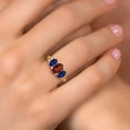 thumbnail image 4 of Gem Stone King 18K Yellow Gold Plated Silver Red Garnet and Blue Created Sapphire Filigree Style 3 Stone Ring for Women (2.70 Cttw, Oval 8X6MM and 6X4MM) (Size 8), 4 of 6