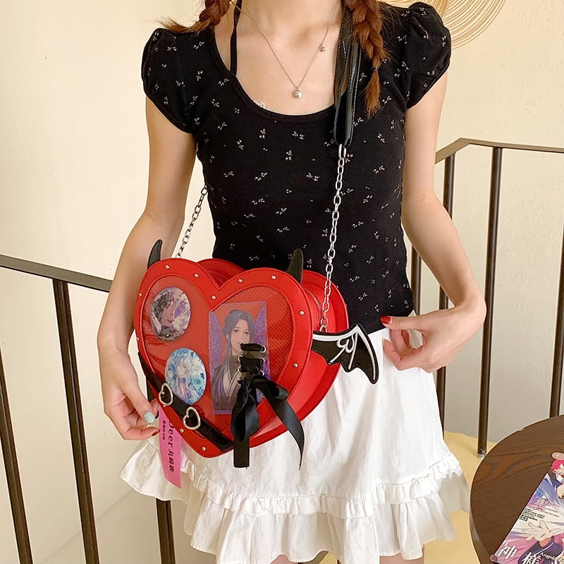 Baugery Anime Heart Ita-Bag - Kawaii Lolita Japanese JK Handbag, Cute Cutecore PU Leather Crossbody/Shoulder Purse with Adjustable Strap for Daily/Cosplay