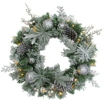 Fraser Farm Hill 24" Glitter Berry/Sugar Ball Snowy Wr on Mixed Pine, BO LED Lights/Timer
