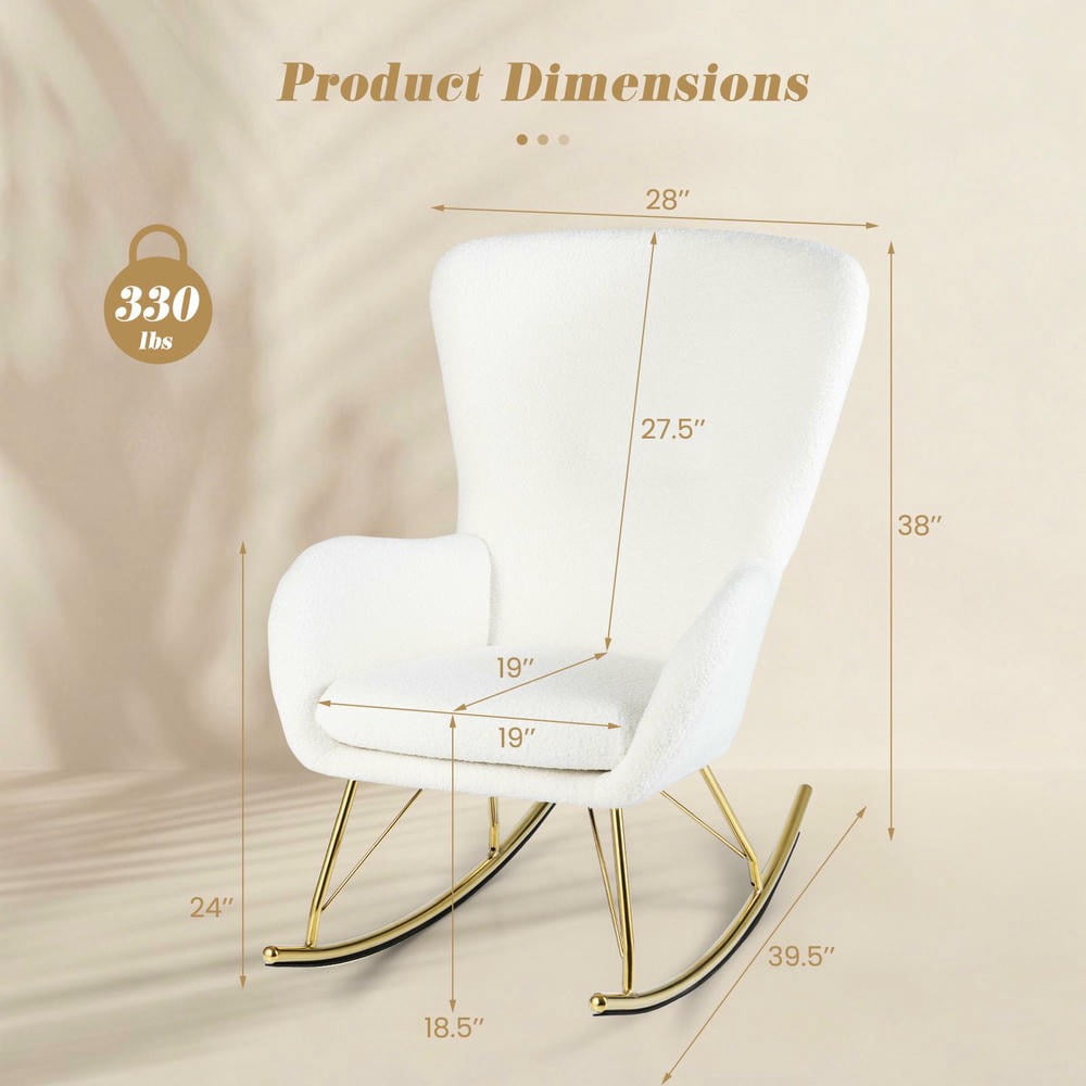 Barara King Nursery Glider Rocking Chair Cozy Nursing Seat with Curved Backrest Armrests for Baby Room Bedroom Living Room Furniture, White