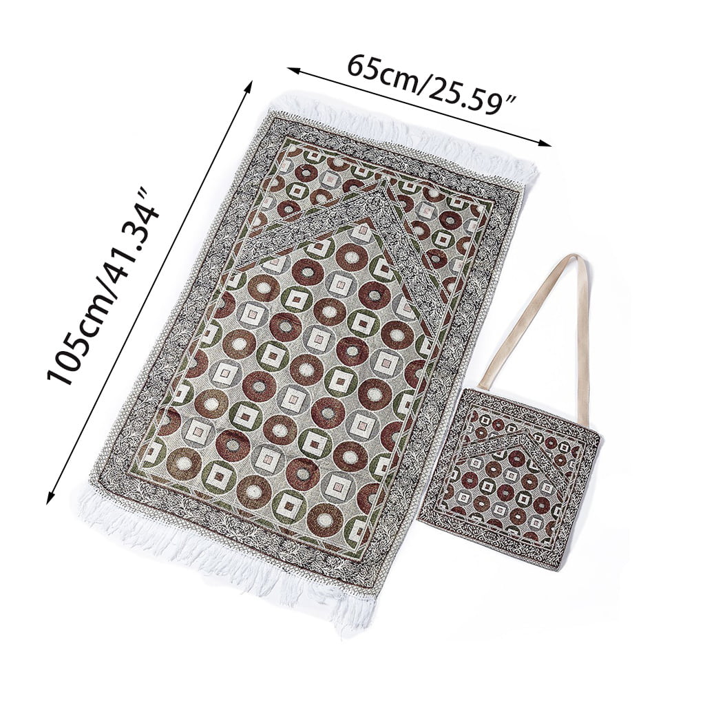 Kcnsieou 1Set Soft Wear-resistant Muslim Prayer Rug Portable Polyester Braided Print Mat Travel Home Waterproof Blanket with Carrying Bag 65x105CM 