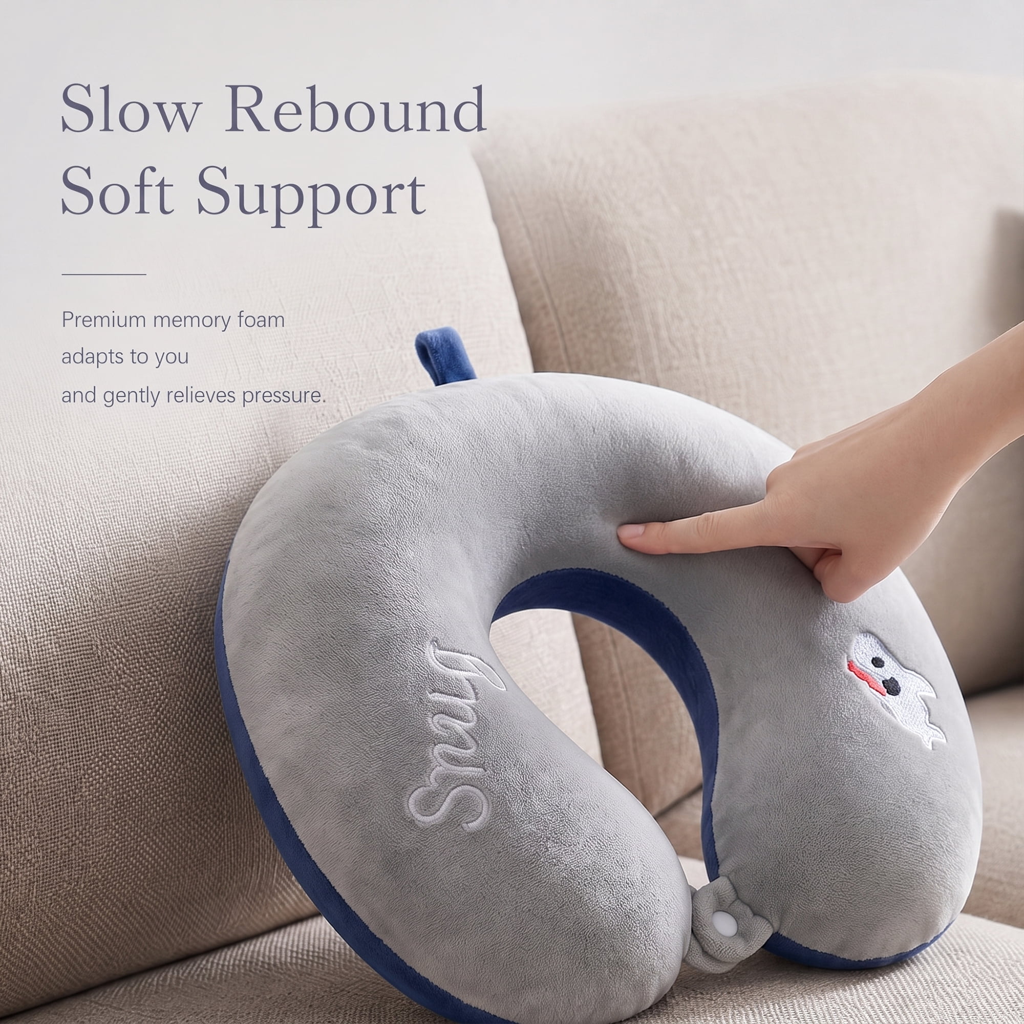 Unique Bargains Memory Foam Neck Pillow U Shape Neck Pillow with Eye Mask Gray 12"x12"