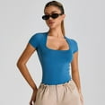 thumbnail image 2 of SWSMCLT Women's Soft T Shirt Fitted Top Basic Scoop Neck Lightweight T-shirt Yoga Summer Cool Workout Thin Spandex Sky Blue X-Small, 2 of 5