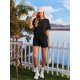 thumbnail image 5 of Conjunto de pijama Ekouaer Short Sleeve Lounge de 2 piezas negro para mujer, 5 of 6