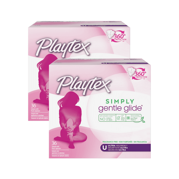 Playtex Simply Gentle Glide Tampons Unscented Ultra Absorbency, 36ct (Pack of 2)