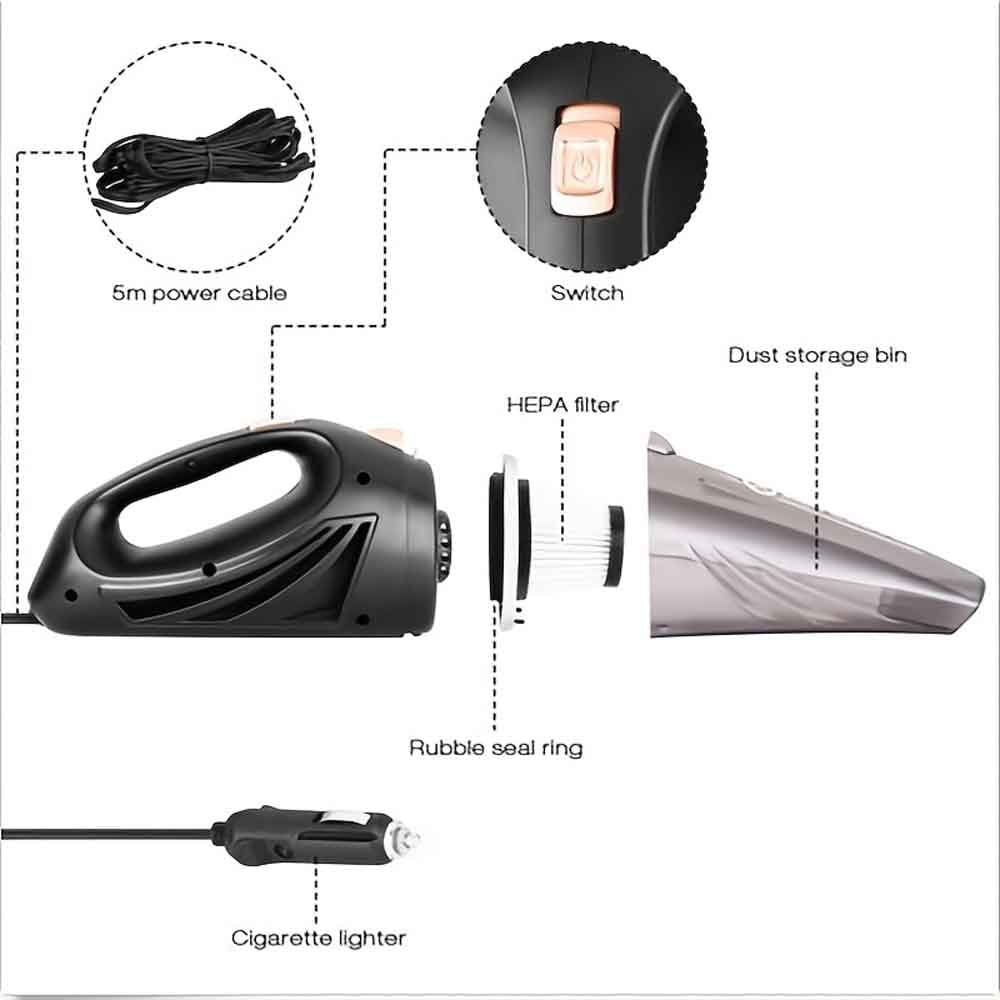 AHOME Car Vacuum Cleaner Car Accessories Small 12V High Power Handheld Portable Car Vacuum Cord Kit Essentials for Travel