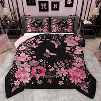 jejeloiu Country Floral Blossom Bedding Comforter Set,Boho Exotic Style Moth Twin Comforter Sets,Pink Cherry Floral Bedding Set For Girls,Microfiber Bedroom Decor Reversible,2-Piece